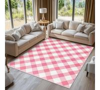 Large Pink Checkered Area Rug 120x160 cm - Washable Non-Slip Perfect for Living Room & Bedroom Decoration - Stylish White & Pink Chess Pattern Home Accessory