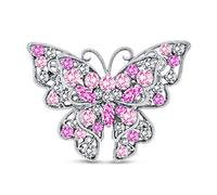 Large Pink Crystal Butterfly Brooch Pin for Women Fashion Statement Filigree Design Silver Plated Brass