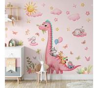 Large Pink Dinosaur Wall Decals, Sunoyar Removable Dinosaur Wall Stickers, Self-Adhesive DIY Peel & Stick Dino Mural Decor for Kids Boys Baby Nursery Bedroom Living Room