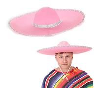 Large Pink Mexican Sombrero - Pack of 1 - Jumbo Pink Felt Sombrero with Silver Trim - Adults Mexico Mariachi Hen Party Cinco de Mayo Fiesta Fancy Dress Costume Accessory