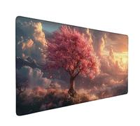 Large Pink Mouse Mat 800x300x3 mm, Waterproof Gaming Mouse Pad Cherry Blossom Tree Desk Mat with Anti-Slip Rubber Base and Stitched Edges Mousepad Office Accessories for PC, Laptop, Office -ly250580