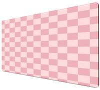 Large Pink Mouse Pads for Desk, XXL Checkered Pattern Mouse Pad, Square Premium Texture Computer Cute Mousepad for Office Work Home,Non-Slip Rubber Gaming Mouse Pads Modern Aesthetic