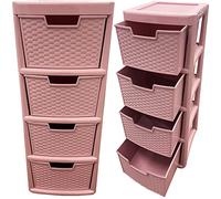 Large Pink Rattan 4 Drawer Plastic Storage Modular Tower Unit Home, Schools, Offices Storage Solution (1)