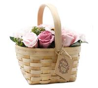 Large Pink Rose & Hyacinth Bouquet In Wicker Basket - Sunflower Included
