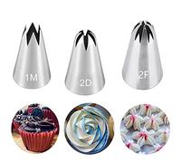 Large Piping Nozzle Tip for Cake Decorating,3 Pcs Icing Piping Tips Cake Piping Nozzles Tips Kit for Baking DIY Cookie Cream Cupcake Decorating,1M 2D 2F
