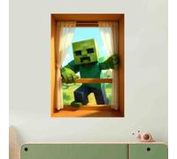 Large Pixel Art Wall Sticker - 3D Block-Style Zombie Climbing Through Window - Retro Gaming Wall Decal for Kids Bedroom & Playroom Décor