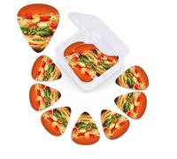 Large Pizza Print Guitar Pick 12 Pack With Guitar Pick Case Guitar Plectrums Pick 0.46mm 0.96mm 0.71mm Guitar Accessories For Bass Electric Acoustic Guitars Ukulele