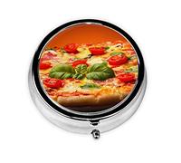 Large Pizza Print Round Pill Organizer 3 Compartment Pill Box Portable Medicine Pill Case for Outdoor Travel