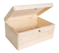 Large Plain Wooden Storage Box | with Lock, Hinged Lid & Key | Gift B