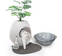 Large Plant Cat Litter Box with 4X Litter Box Liners | Cat Litter Mat & Scoop, Cat Hidden Litter Box, Artificial Plant Litter Box Enclosure Furniture Large DIY Litter Box Furniture for Cat Kitty Bunny