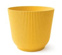 Large Plant Pot with Drainage Tray | Ribbed Planter for Indoor Houseplants & Outdoor Patio | Modern Round Flowerpot for Garden, Small Trees, Home Decor (Yellow, 30cm ⌀ x 28cm high)