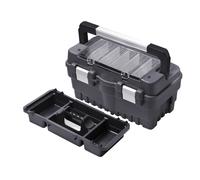 Large Plastic Black Toolbox Chest Professional Lockable Lid Storage Compartment