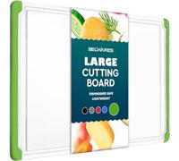 Large Plastic Cutting Board for Kitchen, 18-Inch Reversible Chopping Board | XL Cutting Board with Juice Groove, Non-Slip, Dishwasher Safe, BPA-Free for Meat, Vegetables, Fruit, Cheese, Bread, Green