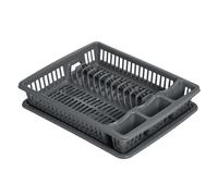 Large Plastic Dish Drainer with Drip Tray Plate Cutlery Rack Kitchen Sink Utensil Draining Cup Holder Dish Drying Washing Up Storage Tray for Kitchen Sink Counter Top Rectangular (Grey)