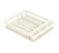 Large Plastic Dish Drainer with Drip Tray Plate Cutlery Rack Kitchen Sink Utensil Draining Cup Holder Dish Drying Washing Up Storage Tray for Kitchen Sink Counter Top Rectangular (White)