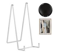 Large Plate Holder Display Stand - 10 inch Tall Plate Stands for Display - Metal Picture Frame Stand - Big Tabletop Easel Stand for Decorative Plates | Platter | Book | Plaque | Tile - 2 Pack - Silver