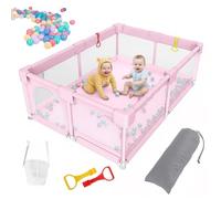Large Playpen for Baby and Toddlers, Small Play Pen for Indoors, Toddler Playpen for Apartment, Kids Activity Play Fence Play Yard, for Indoor Outdoor with Travel Bag,Pink,150x180x60cm
