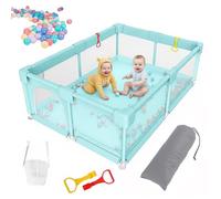 Large Playpen for Baby and Toddlers, Small Play Pen for Indoors, Toddler Playpen for Apartment, Kids Activity Play Fence Play Yard, for Indoor Outdoor with Travel Bag,Cyan,180x200x60cm