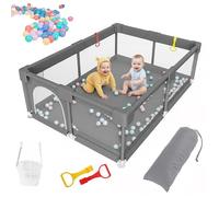 Large Playpen for Baby and Toddlers, Small Play Pen for Indoors, Toddler Playpen for Apartment, Kids Activity Play Fence Play Yard, for Indoor Outdoor with Travel Bag,Dark Gray,130x130x65cm