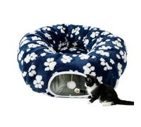 Large Plush Cat Cave Bed with Toy Sphere for Kitten Small Dog Indoor Floor | Soft Washable Pet Tunnel Nest for Bunny and Puppy Providing Warm Secure Resting Spot