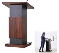 Large Podium Stand Portable,Hotel Reception Desk, Wood Mobile Host Station Floor Standing Podium with Locking Wheels, Office Lectern Table with Storage Shelf(Brown)