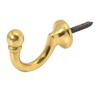 Large Polished Brass Curtain Tie Back - 50mm Ball End Screw-In Metal Hook