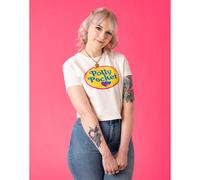 Polly Pocket Womens White Cropped T-Shirt | Retro Logo Graphic Tee | Short Sleeve Top | Vintage Logo Apparel for Women | Stylish Retro Fashion Tee