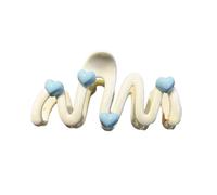 Large Ponytail Clip With Blue Heart Designs Waved Shape Hair Claw For Women Cream Color Practical Acrylic Hair Claw