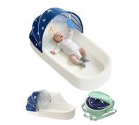 Large Portable Baby Lounger Nest-Travel Bassinet,Canopy & Mosquito Net-Lightweight Foldable Bassinet Lounger Cotton Cover & Supportive Mattress pad Washable Indoor-Outdoor Use,Blue