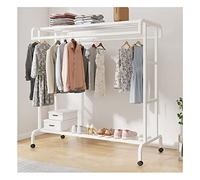 Large Portable Double Rod Clothes Hanging Rack, With Shelf And Wheels For Bedroom And Entryway - Commercial Grade Garment Trolley For Extra Storage Space