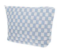 Large Portable Makeup Bag Knitting Fabric Blue Cosmetic Pouch