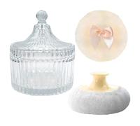 Large Powder Puff and Container | Soft Applicator with Glass Case - Dusting Powder Jar With Puff | for Women Face Beauty Setting Wet Dry Makeup Travel Valentine's Day