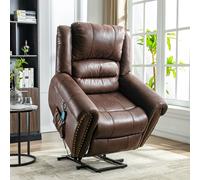 Large Power Lift Recliner Chair with Heating Massage Points, Heavy Duty Electric Recliner USB Port, Side Pockets, 104x106x102 cm, Brown Aosom UK