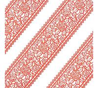 Large Pre-Made Ready to Use Edible Cake Lace Rose Blossom Red 14-inch 5-Piece Set