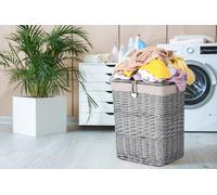 Large Premium Grey Paint Wicker Laundry Basket Cotton Lining With Lid Bathroom Storage Basket