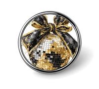Large Preppy Gold Black Disco Ball Sparkly Bow Round Brooch for Men Women Fashion Badge Collar Pin Dress Jacket Backpack Accessories