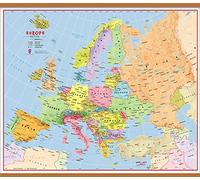 Large Primary Europe Wall Map Political (Wooden hanging bars)