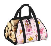 Large Princess-Butterfly-Castle-Crown Firewood Carrier Bag, 600d Oxford Cloth Log Tote With Reinforced Handles, Open-End Wood Hauling Bag For Fireplace, Wood Stove, Camping And Outdoor Storage