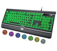 Large Print Backlit Computer Keyboard, 7-Color Backlit Keyboard with Wrist Rest, USB Plug-and-Play, Oversize Letters Keys Easy to See and Type, Wired Light Up Keyboard for Laptop, PC, Gaming