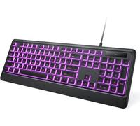 Large Print Backlit Keyboard, Wired USB Lighted Computer Keyboards with 7-Color Backlit, Oversize Letters Keys Easy to See and Type, Quiet Keyboard Compatible for PC, Laptop (Medium)