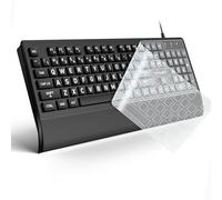 Large Print Computer Keyboard, Corded USB Full Size Wired Keyboard with Cover,Wrist Rest,Oversized Key Letters for Visually Impaired Low Vision Individuals Easy to See and Type for Laptop,PC, Windows