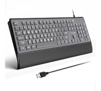 Large Print Keyboard, USB Wired Keyboard with Wrist Rest & Included Dust Cover - 104 Key Full Size Easy to See Keyboard, Black with White Letters, for Seniors, Low Vision, Office Typing,Foldable Feet