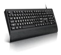 Large Print Keyboard, USB Wired Keyboard with Wrist Rest & Included Dust Cover - 104 Key Full Size Easy to See Keyboard, Black with White Letters, for Seniors, Low Vision, Office Typing,Foldable Feet