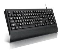 Large Print Keyboard, USB Wired Keyboard with Wrist Rest & Included Dust Cover - 104 Key Full Size Easy to See Keyboard, Black with White Letters, for Seniors, Low Vision, Office Typing,Foldable Feet