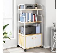Large Printer Stand Mobile Printer Table With Wheels, Home Office Rolling Printer Cart Computer Host Storage Rack, Media Player Scanner Files Books Shelf,Multi-Purpose(4-Layer Wood With Cabinet)
