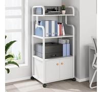 Large Printer Stand Mobile Printer Table With Wheels, Home Office Rolling Printer Cart Computer Host Storage Rack, Media Player Scanner Files Books Shelf,Multi-Purpose(4-Layer White With Cabinet)