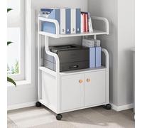 Large Printer Stand Mobile Printer Table With Wheels, Home Office Rolling Printer Cart Computer Host Storage Rack, Media Player Scanner Files Books Shelf,Multi-Purpose(3-Layer White With Cabinet)