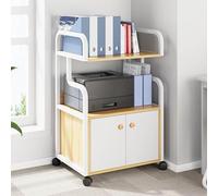 Large Printer Stand Mobile Printer Table With Wheels, Home Office Rolling Printer Cart Computer Host Storage Rack, Media Player Scanner Files Books Shelf,Multi-Purpose(3-Layer Wood With Cabinet)