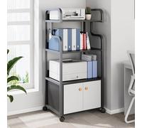 Large Printer Stand Mobile Printer Table With Wheels, Home Office Rolling Printer Cart Computer Host Storage Rack, Media Player Scanner Files Books Shelf,Multi-Purpose(4-Layer Black With Cabinet)
