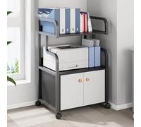 Large Printer Stand Mobile Printer Table With Wheels, Home Office Rolling Printer Cart Computer Host Storage Rack, Media Player Scanner Files Books Shelf,Multi-Purpose(3-Layer Black With Cabinet)